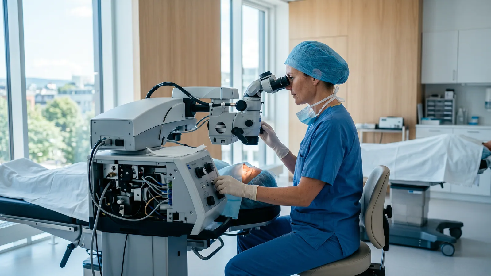 Kirurg ved laserkonsol til ReLEx SMILE-behandling