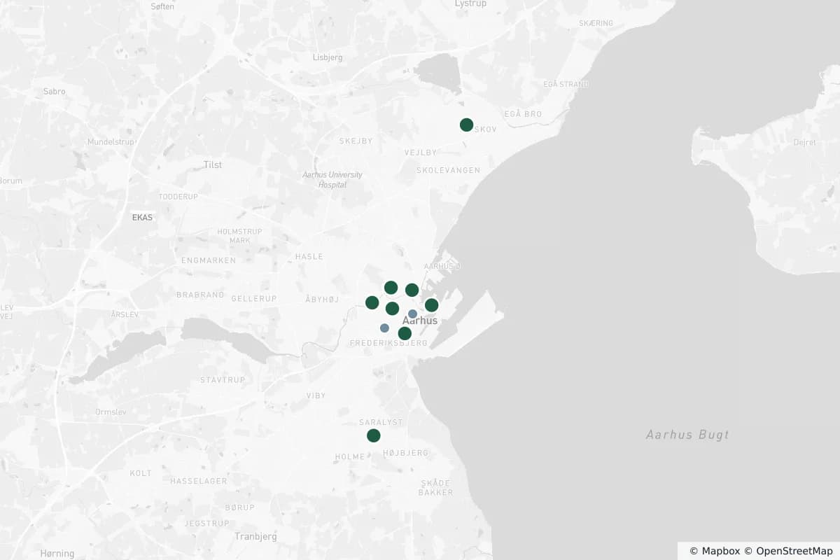 Kort over øjenklinikker i Aarhus og resten af landet — tryk på en markør for detaljer